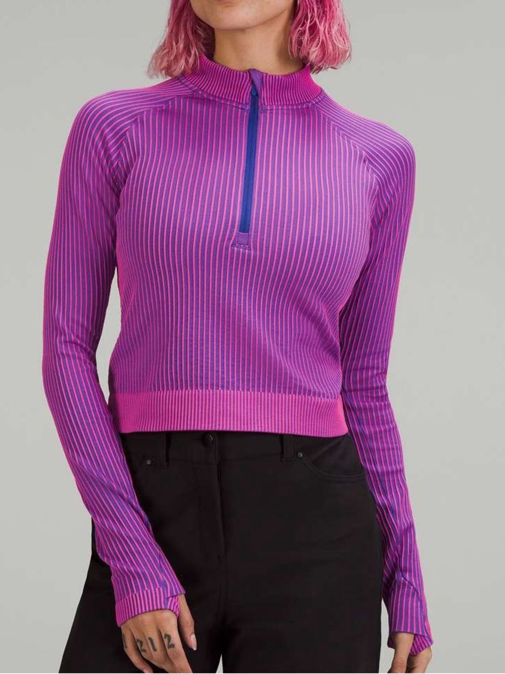 Lululemon Rest Less Cropped Half Zip Top Psychic Sonic Pink Purple Ribbed Size 2